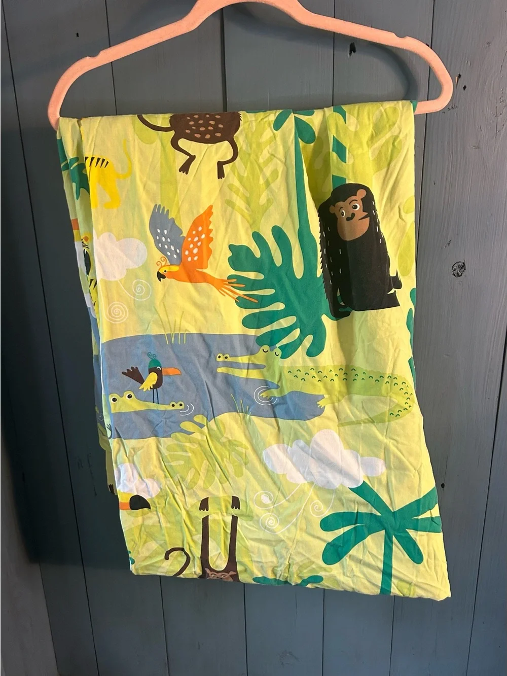 IKEA Multicolor Jungle Animal Cotton Duvet Cover w/Yellow & Blue Accents | Twin